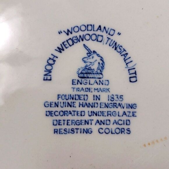 Vintage Enoch‎ Wedgwood  (Tunstall) Ltd. Blue "Woodlands" Dinner Plate 11" - Picture 3 of 6
